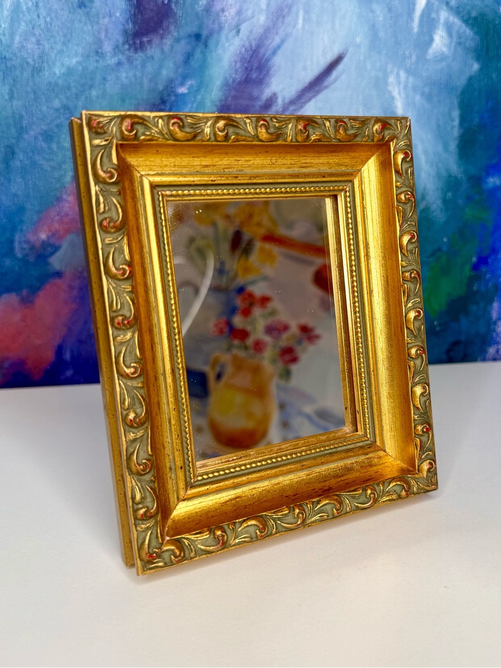 Wall Hanging Mirror Gold Metallic Frame Tiny Small Vintage Gallery Wall Entryway